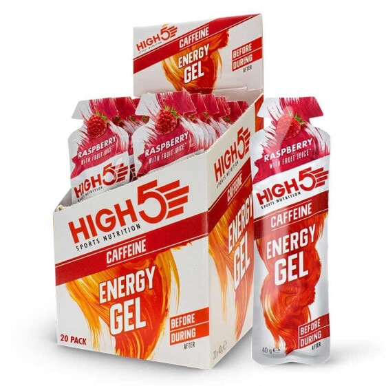 HIGH5 Caffeine Energy Gels Box 40g 20 Units Raspberry