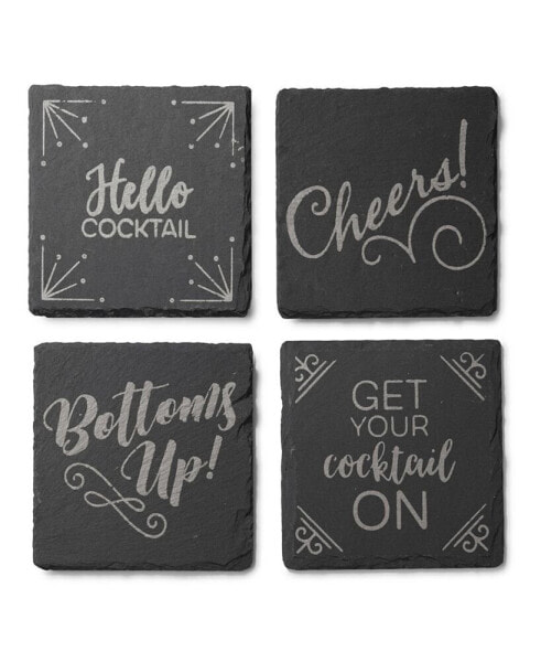 4 X 4" Slate Coasters Square Set, 4 Piece