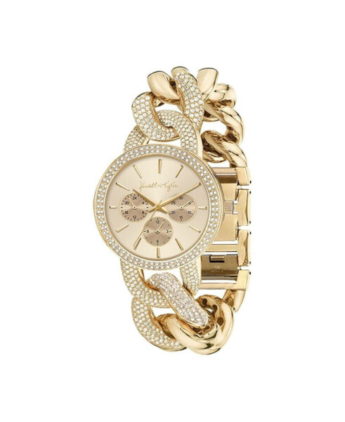 Women's Large Open-Link Gold-Tone Mock-Chronograph Analog Metal Bracelet Watch