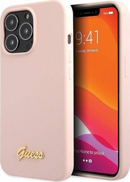 Guess Guess GUHCP13XLSLMGLP iPhone 13 Pro Max 6.7" jasnoróżowy/light pink hardcase Silicone Script Gold Logo