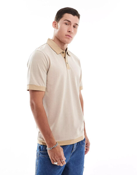 Jack & Jones Premium colour block pique polo in beige