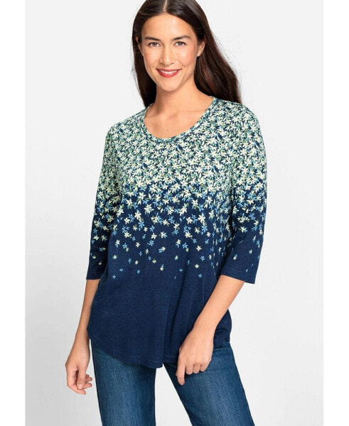Women's 3/4 Sleeve Floral Print T-Shirt containing TENCEL[TM] Modal