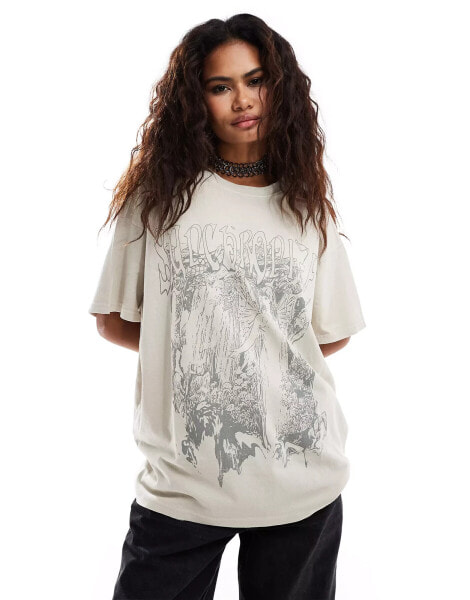 Weekday Emy oversized t-shirt with fairy graphic print in stone