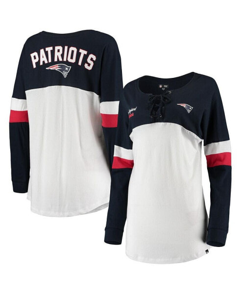 Футболка с длинным рукавом New Era женская White, Navy New England Patriots Athletic Varsity Lace-Up V-Neck