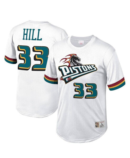 Men's Grant Hill White Detroit Pistons Hardwood Classics Stitch Name and Number T-shirt
