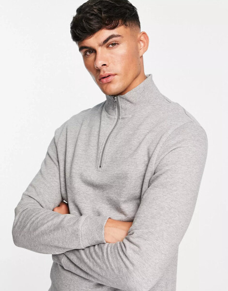 ASOS DESIGN half zip sweatshirt in grey marl