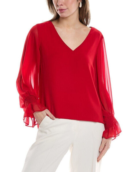 Vince Camuto V-Neck Blouson Sleeve Top Women's Red S
