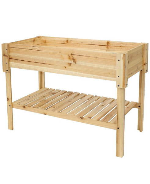 Wooden Raised Garden Bed Planter Box with Shelf - 42 in