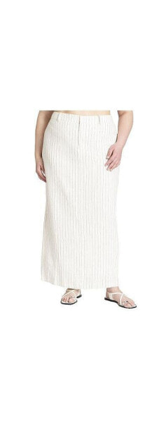 Plus Size Striped Linen Maxi Column Skirt