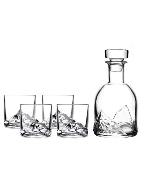 Mount Everest Crystal Whiskey Decanter with Glasses, Set of 5