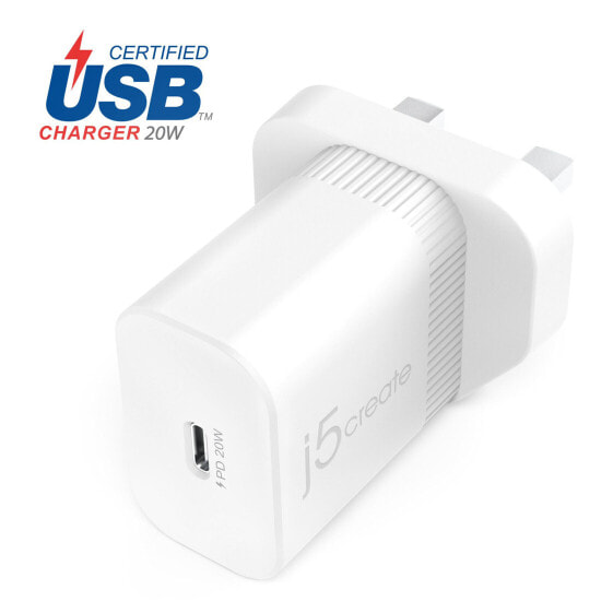 j5create JUP1420-FN 20W PD USB-C® Wall Charger - Indoor - AC - 12 V - 3 A - White