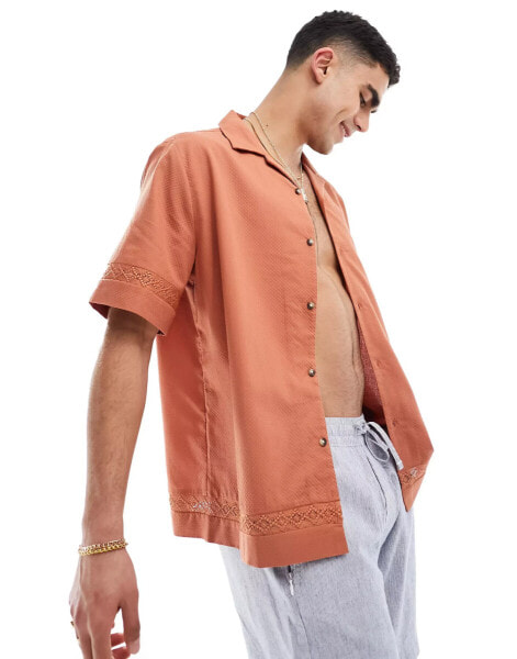 ASOS DESIGN relaxed revere textured shirt in orange