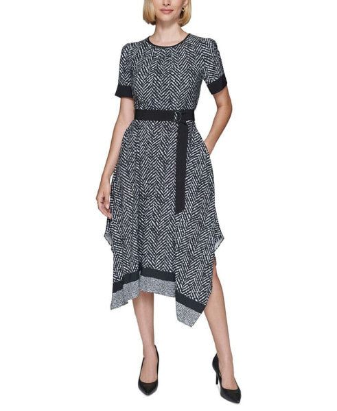 Women's Handkerchief-Hem Belted Dress