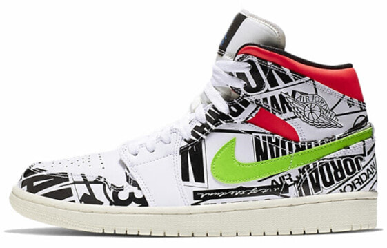 Кроссовки женские Nike Air Jordan 1 Mid All Over Logos (Белые)