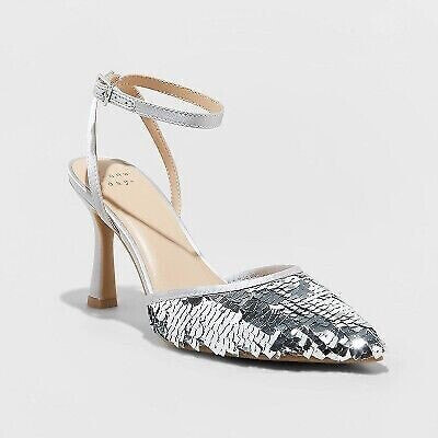 Women's Belinda Slingback Pumps with Memory Foam Insole - A New Day Silver 6.5