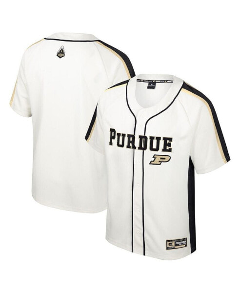 Men's Cream Distressed Purdue Boilermakers Ruth Button-Up Baseball Jersey