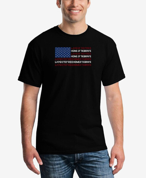 Men's Land of the Free American Flag Word Art Short Sleeve T-shirt