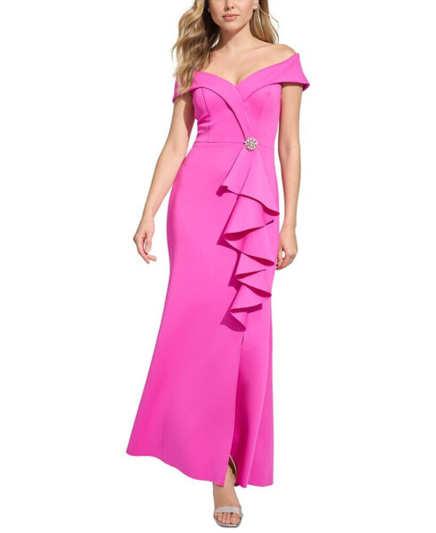 Women's Cascading-Ruffle Off-The-Shoulder Gown