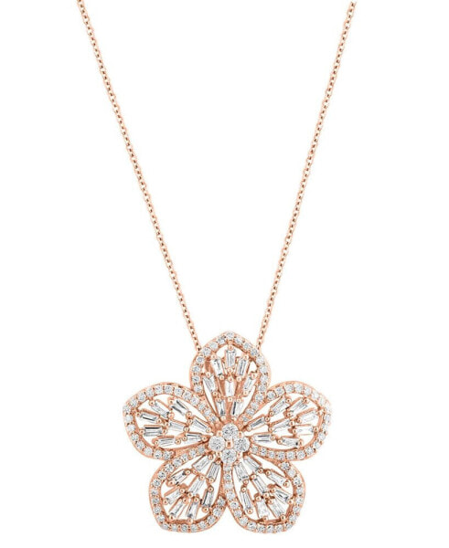 EFFY® Diamond Round & Baguette Flower 18" Pendant Necklace (3/4 ct. t.w.) in 14k Rose Gold