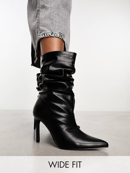 Public Desire Wide Fit Lilu ruched heeled ankle boots in black
