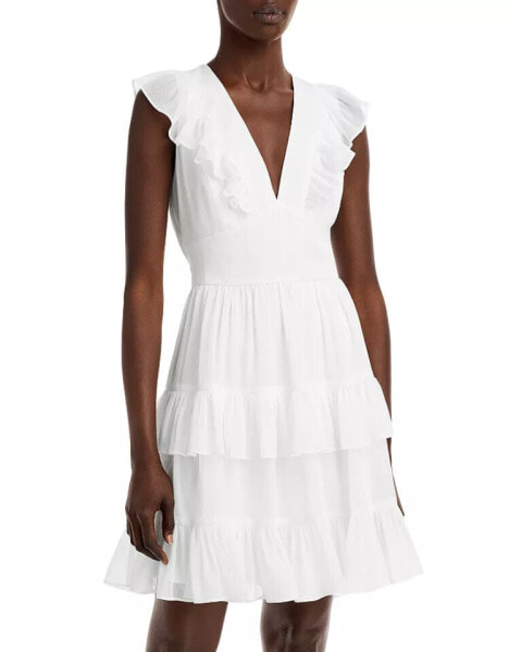 AQUA V Neck Ruffled Dress Off White Size 4