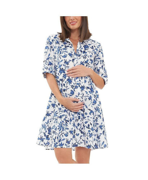 Платье белое/синее льняное Ripe Maternity Bella