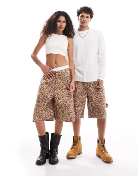 Reclaimed Vintage unisex western leopard print longer length jorts