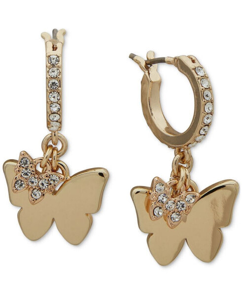 Gold-Tone Pavé Butterfly Charm Hoop Earrings