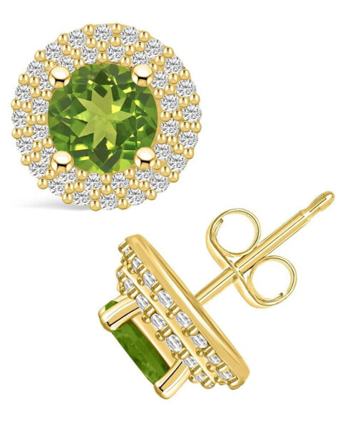 Peridot (1-7/8 ct. t.w.) and Diamond (1/2 ct. t.w.) Halo Stud Earrings in 14K Yellow Gold