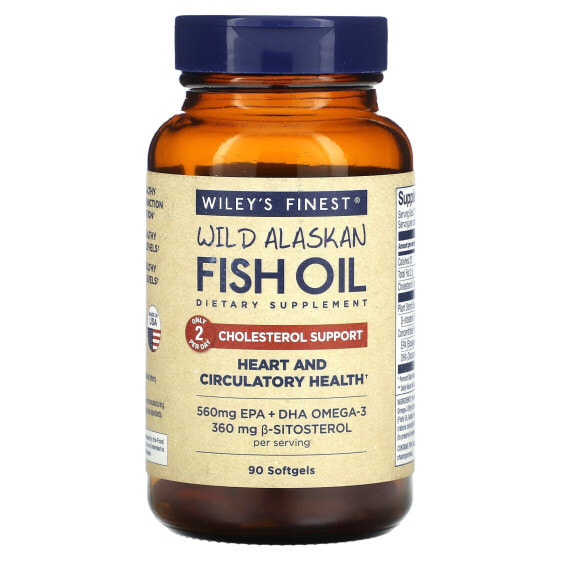 Витамины для сердца Wild Alaskan Fish Oil, поддерживающие уровень холестерина, 90 капсул.
