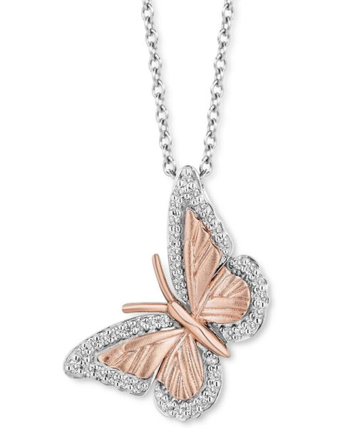 Diamond Butterfly Pendant Necklace (1/7 ct. t.w.) in Sterling Silver & 14k Rose Gold, 16" + 2" extender