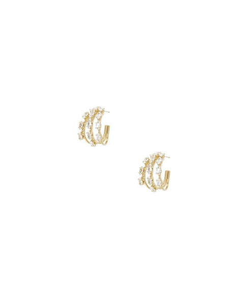 18K Gold Multi-Crystal Huggie Women's Hoop Earrings