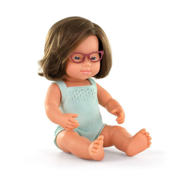 MINILAND Caucasican Girl With Down Syndrome And Glasses 38 cm Colourful baby doll