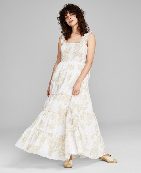 Women's Printed Smocked Sleeveless Tiered Maxi Dress
