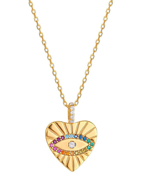 Giani Bernini multicolor Cubic Zirconia Evil Eye Heart Pendant Necklace in 18k Gold-Plated Sterling Silver, 16" + 2" extender, Created for Macy's