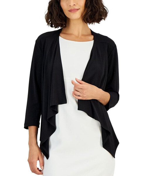 Petite Open-Front 3/4-Sleeve Waterfall Shrug