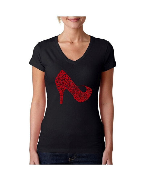 Women's V-Neck T-Shirt with High Heel Word Art