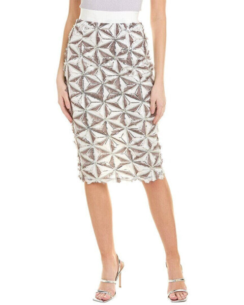 Gracia Sequin Beaded Pinwheel Midi Skirt Women's White M