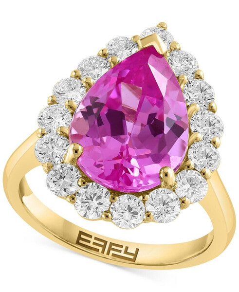 EFFY® Lab Grown Pink Sapphire (5-5/8 ct. t.w) & Lab Grown Diamond (1-1/3 ct. t.w.) Halo Ring in 14k Gold