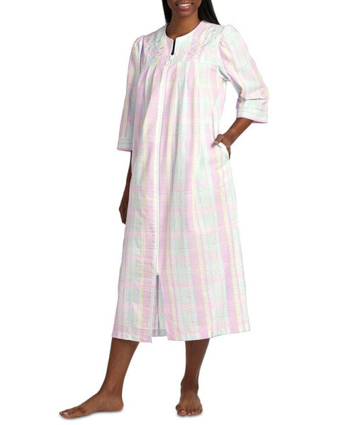 Пижама Miss Elaine 3/4-Sleeve Plaid Zip-Front
