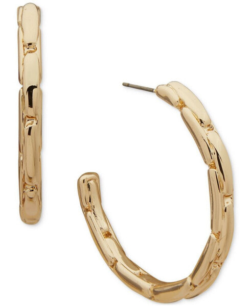 Gold-Tone Medium Chain-Texture C-Hoop Earrings, 1.35"