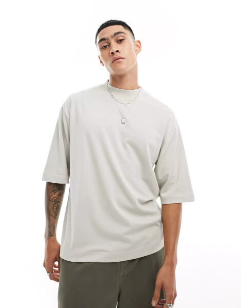 Brave Soul heavyweight oversized t-shirt in light grey