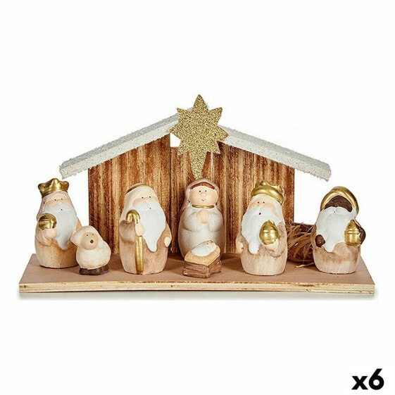 Christmas nativity set White Brown Golden Wood Ceramic 11 x 15,5 x 30 cm (6 Units)