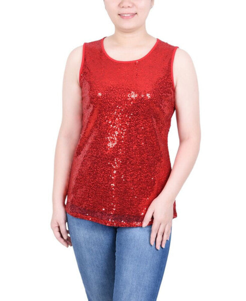 Petite Sleeveless Sequined Tank with Combo Banding Top