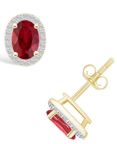 Lab Grown Ruby (1-3/4 ct. t.w.) and Lab Grown Sapphire (1/5 ct. t.w.) Halo Studs in 10K Yellow Gold
