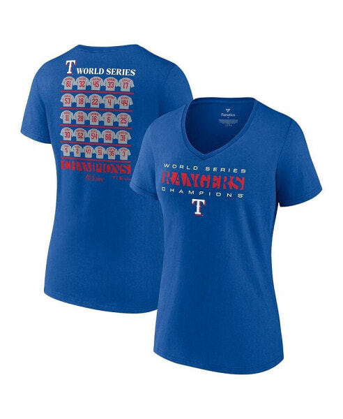 Women's Royal Texas Rangers 2023 World Series Champions Jersey Roster V-Neck T-shirt