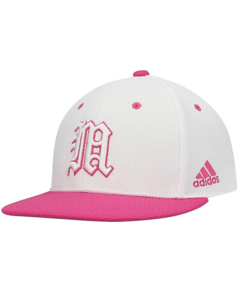 Men's White and Pink Miami Hurricanes On-Field Baseball Fitted Hat