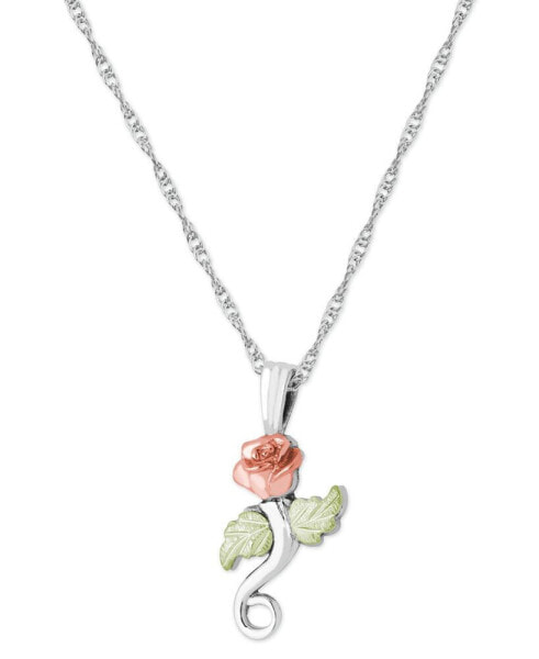 Black Hills Gold rose Pendant 18" Necklace in Sterling Silver with 12K Rose and Green Gold