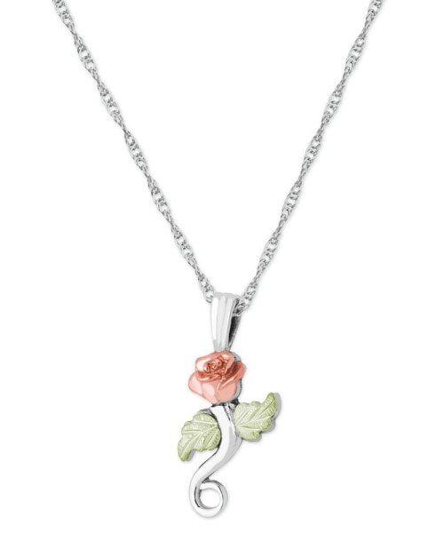 Rose Pendant 18" Necklace in Sterling Silver with 12K Rose and Green Gold