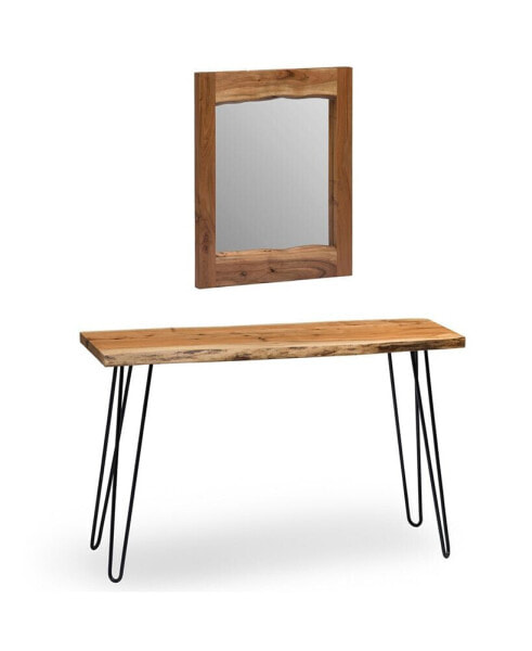 Hairpin Natural Live Edge Media Console and Mirror Set
